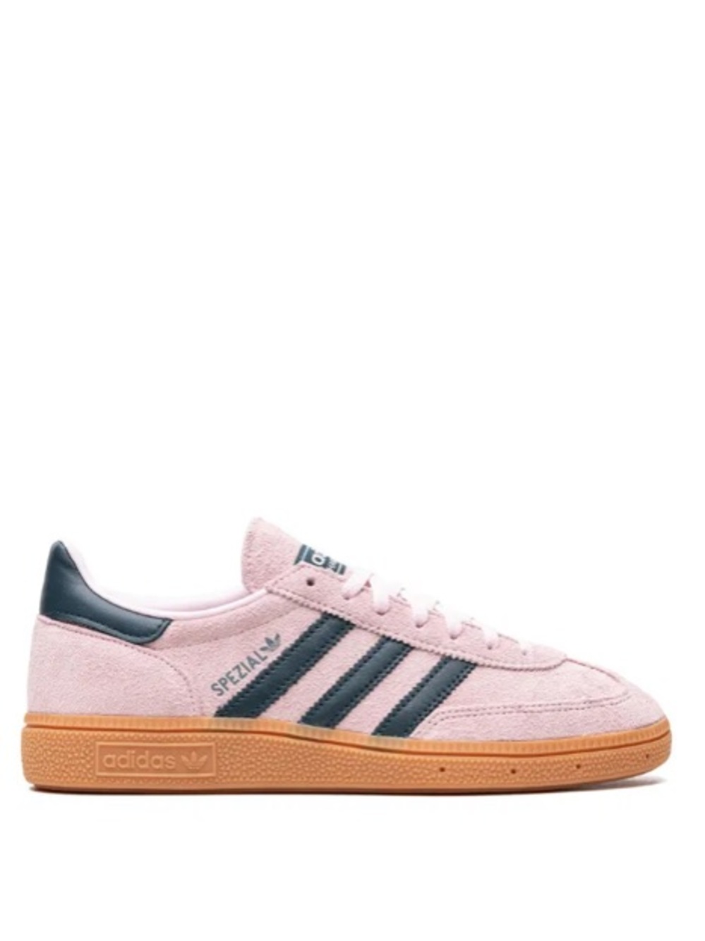 adidas women’s Handball Spezial Sneakers - Pink with Navy Stripes and Gum Sole